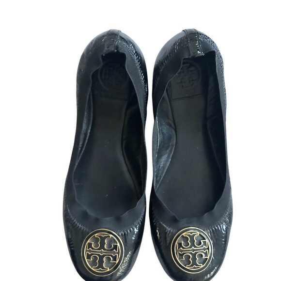 TORY BURCH Black Patent Leather Logo Ballet Flats Size 8 - Picture 5 of 7